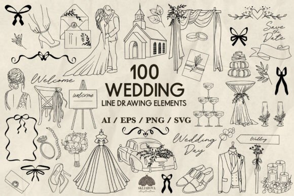 Download Wedding SVG Bundle, Line Drawing Set - Drawing Collection