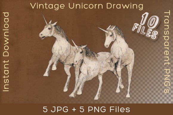 Download White Unicorn Horses Vintage Art Drawing - Drawing Collection
