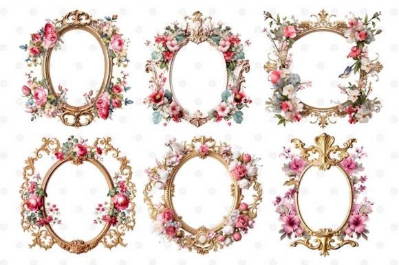 Download Set Rococo Frame 3D Floral Template - Template Collection
