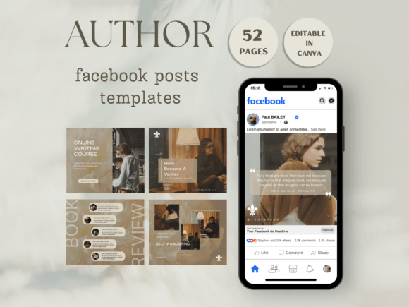 Download Facebook Posts Template for Authors - Template Collection