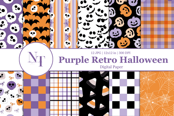 Download Purple Retro Halloween Digital Paper - Purple Collection