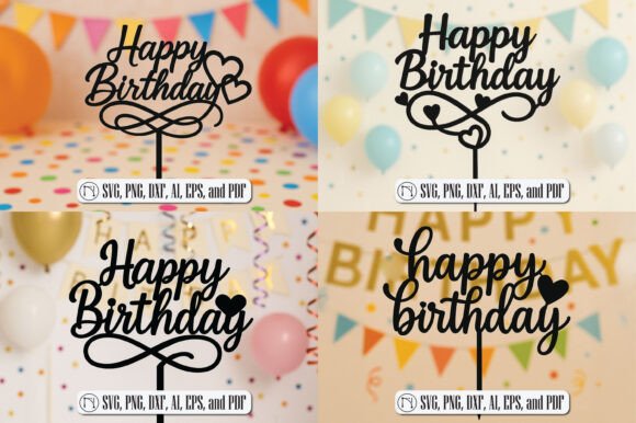 Download Happy Birthday Cake Topper SVG Bundle - Topper Collection