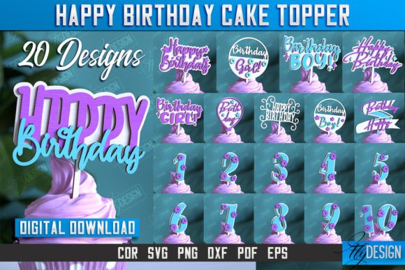 Download Happy Birthday Cake Topper Design Bundle - Topper Collection