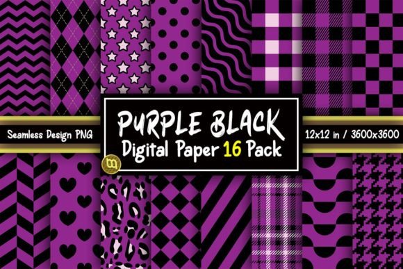 Download Purple &amp; Black Digital Paper 16 Pack - Purple Collection